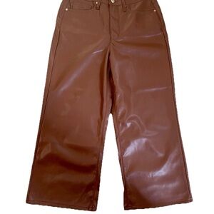 Judy Blue Brown Faux Leather Cropped Wide Leg Pants